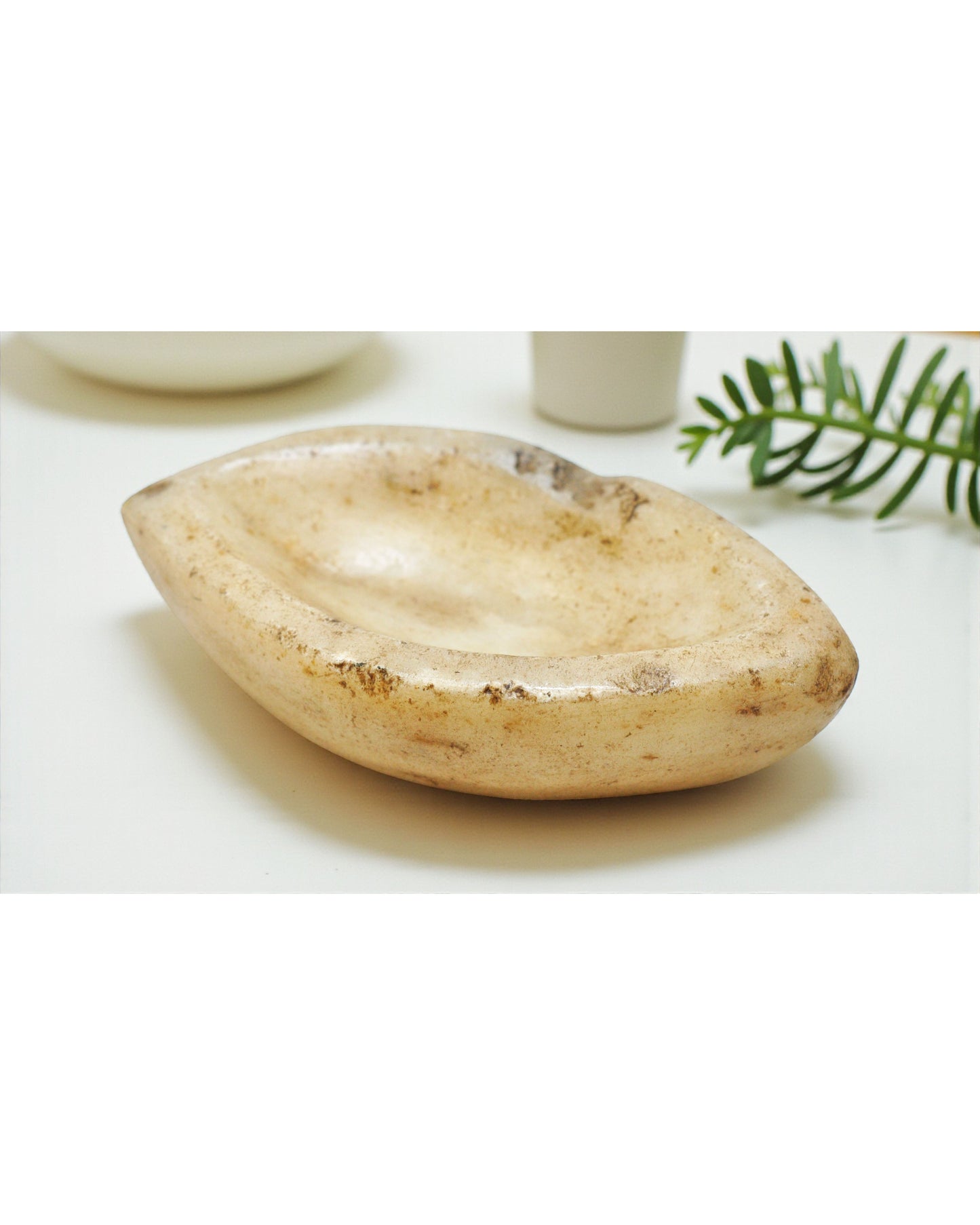 Antique White Marble Oval Spice Grinding Kharal Bowl Original Old Hand Carved