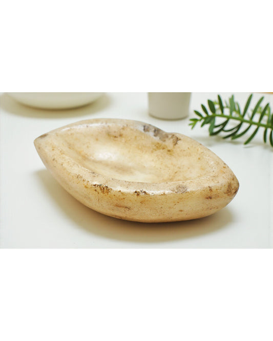 Antique White Marble Oval Spice Grinding Kharal Bowl Original Old Hand Carved