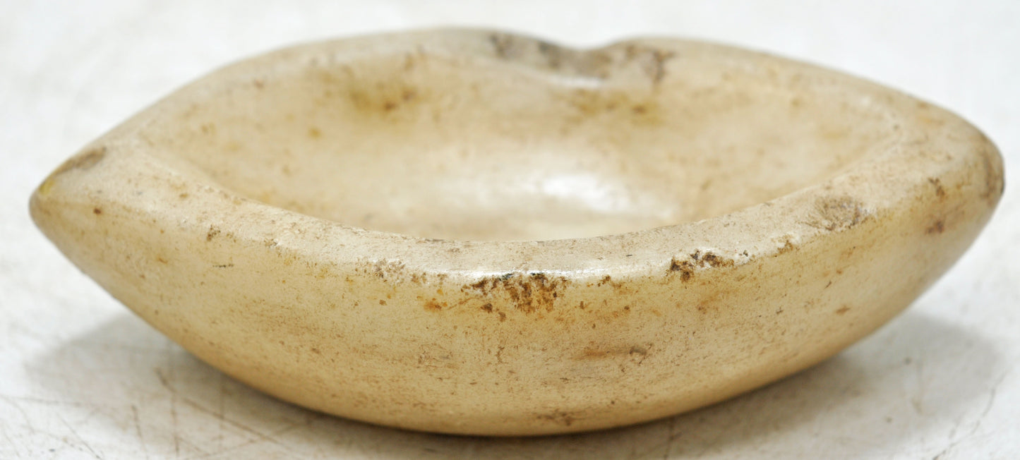 Antique White Marble Oval Spice Grinding Kharal Bowl Original Old Hand Carved