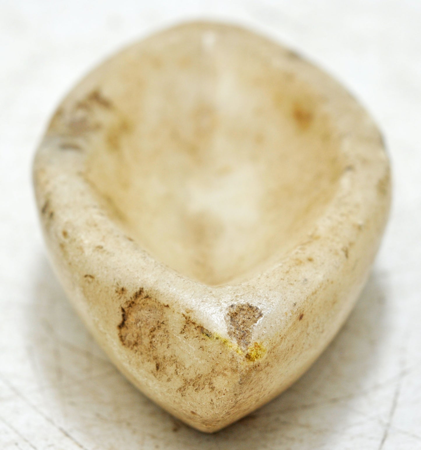 Antique White Marble Oval Spice Grinding Kharal Bowl Original Old Hand Carved