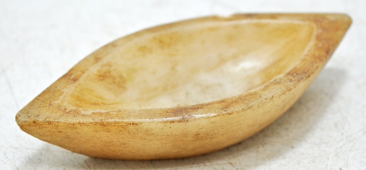 Antique White Marble Oval Spice Grinding Kharal Bowl Original Old Hand Carved