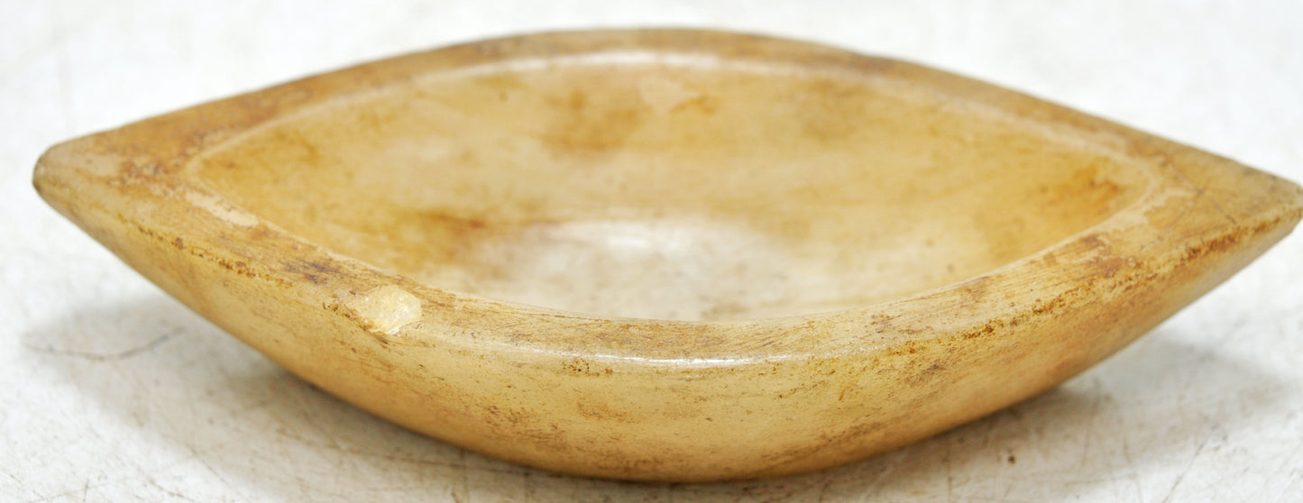 Antique White Marble Oval Spice Grinding Kharal Bowl Original Old Hand Carved