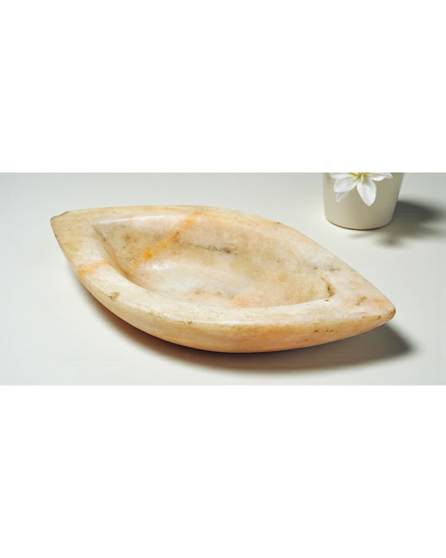 Antique White Marble Oval Spice Grinding Kharal Bowl Original Old Hand Carved