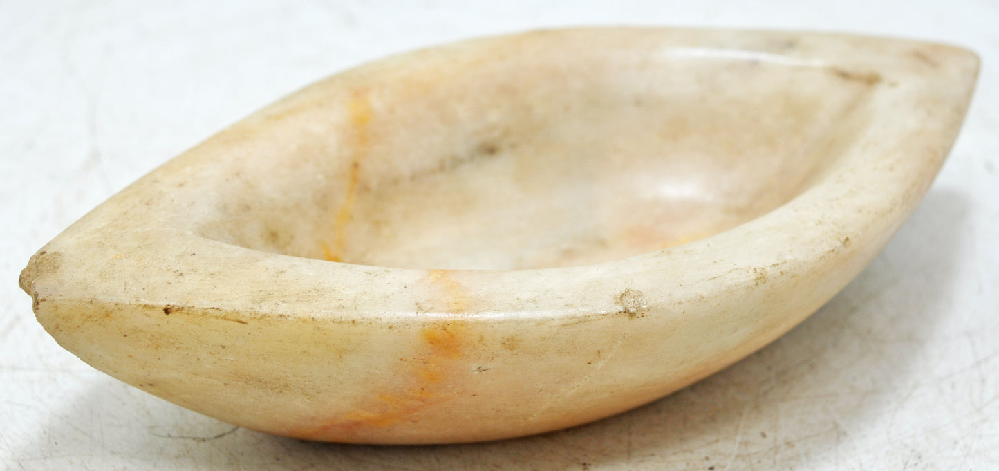 Antique White Marble Oval Spice Grinding Kharal Bowl Original Old Hand Carved