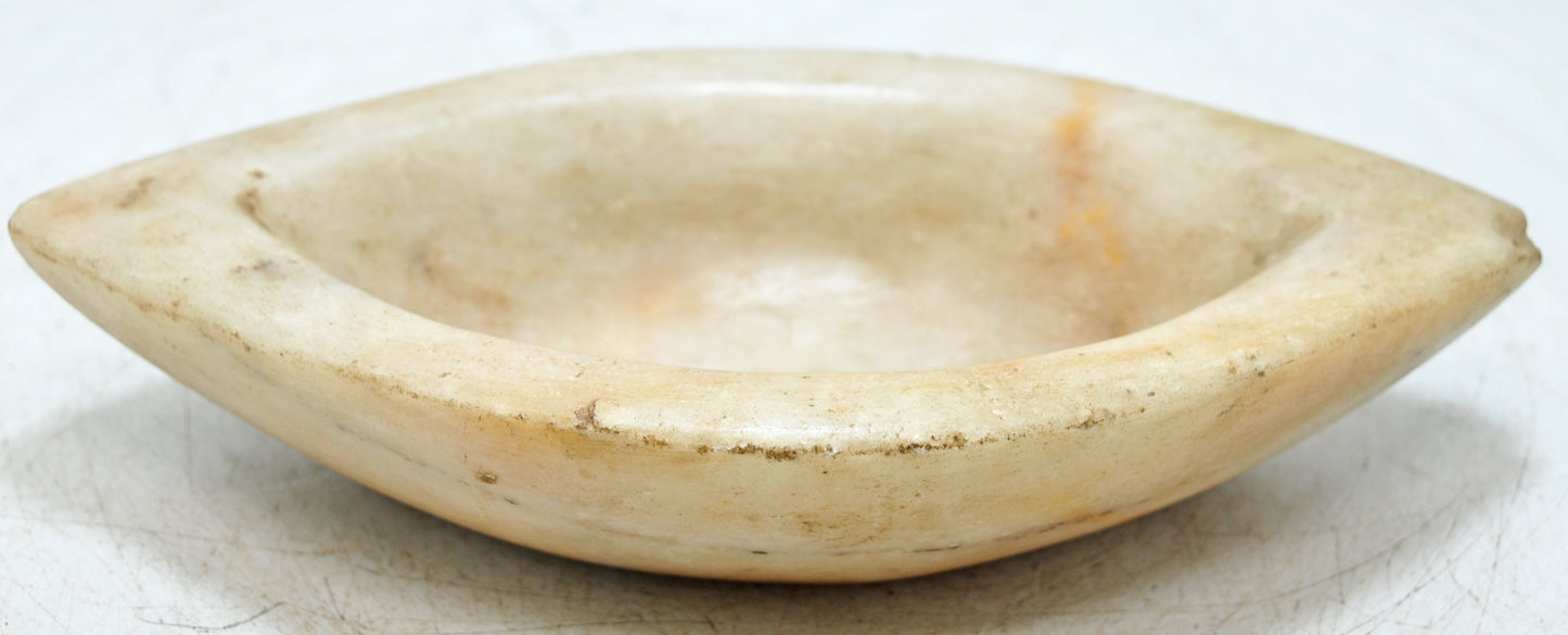 Antique White Marble Oval Spice Grinding Kharal Bowl Original Old Hand Carved