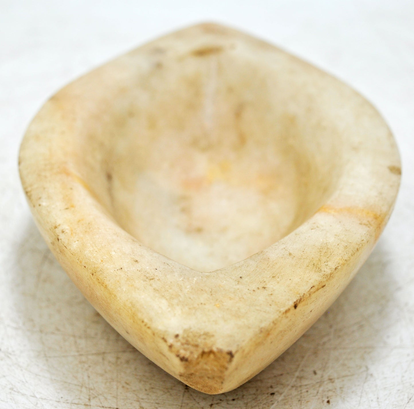 Antique White Marble Oval Spice Grinding Kharal Bowl Original Old Hand Carved