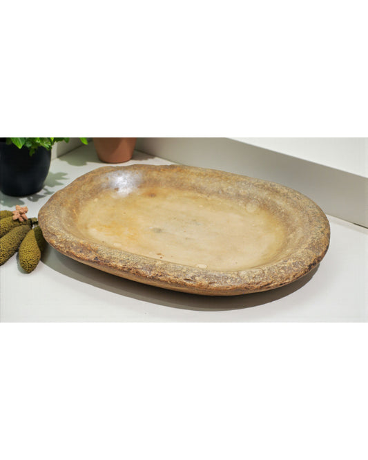 Antique White Marble Oval Spice Grinding Kharal Bowl Original Old Hand Carved