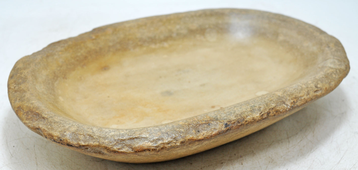 Antique White Marble Oval Spice Grinding Kharal Bowl Original Old Hand Carved