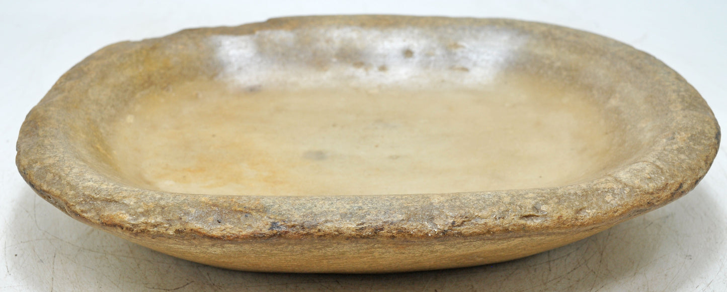 Antique White Marble Oval Spice Grinding Kharal Bowl Original Old Hand Carved