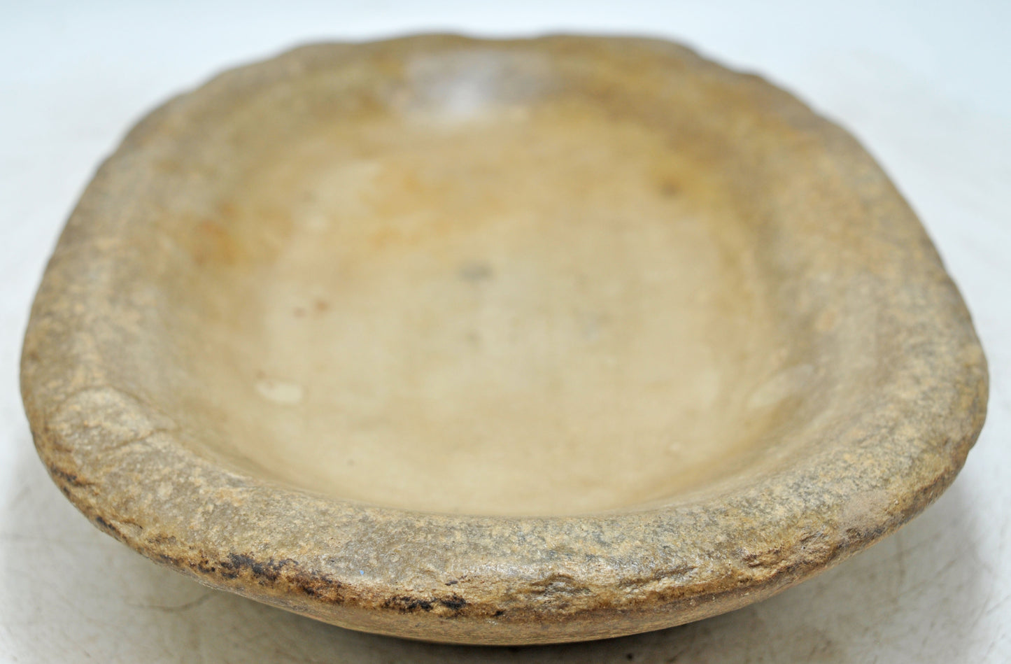 Antique White Marble Oval Spice Grinding Kharal Bowl Original Old Hand Carved