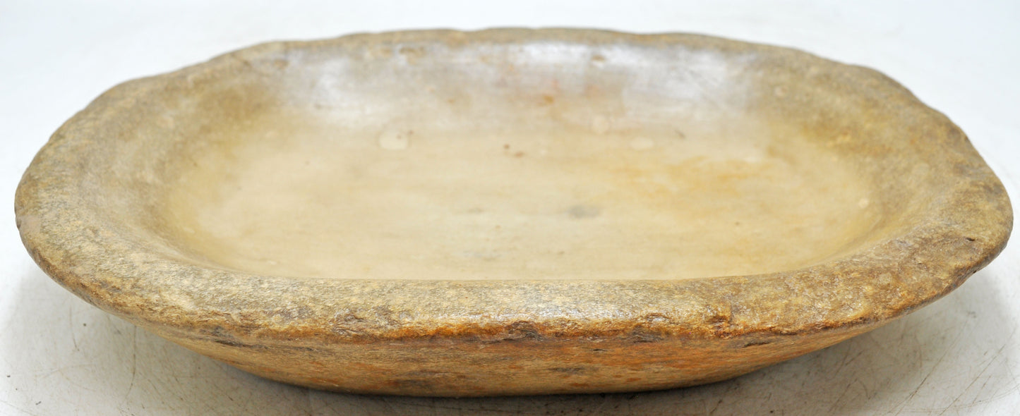 Antique White Marble Oval Spice Grinding Kharal Bowl Original Old Hand Carved
