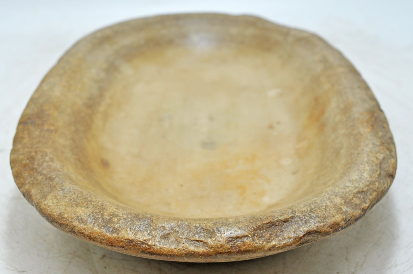 Antique White Marble Oval Spice Grinding Kharal Bowl Original Old Hand Carved