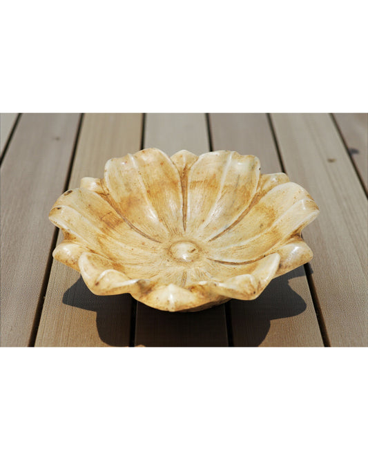 Vintage White Marble Lotus Shaped Bowl Original Old Fine Hand Carved