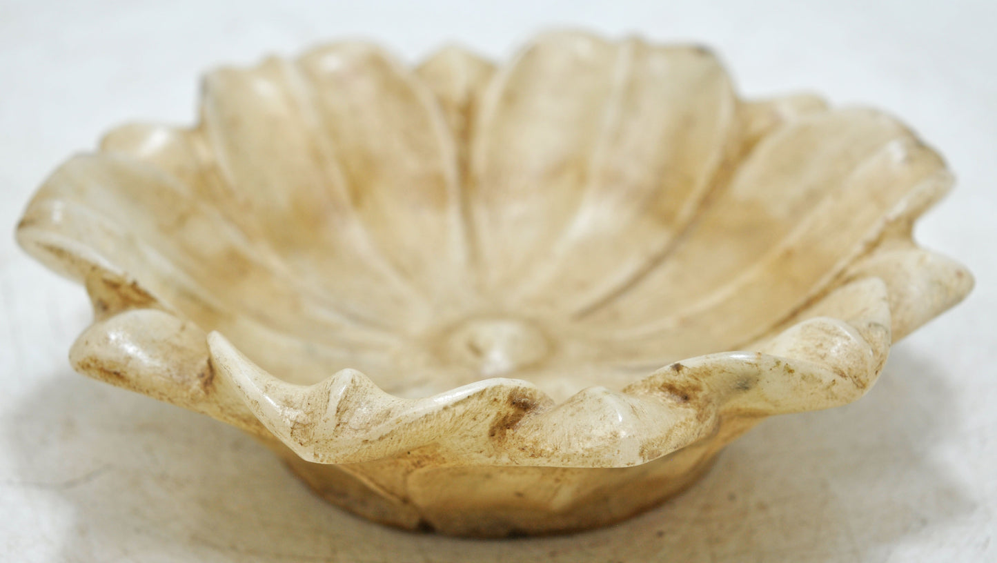 Vintage White Marble Lotus Shaped Bowl Original Old Fine Hand Carved