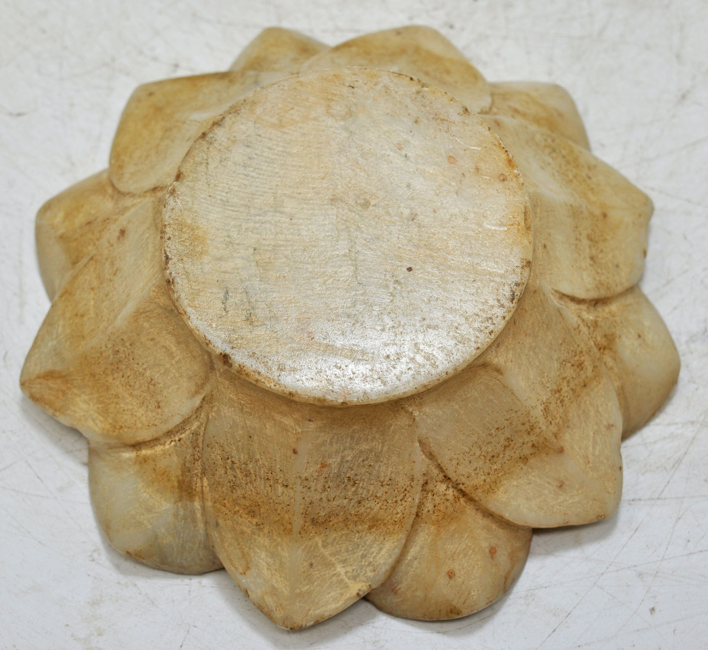 Vintage White Marble Lotus Shaped Bowl Original Old Fine Hand Carved
