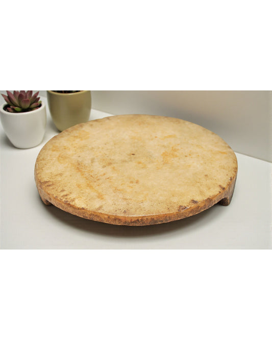 Antique White Marble Round Chapati Bread Rolling Plate Original Old Hand Carved