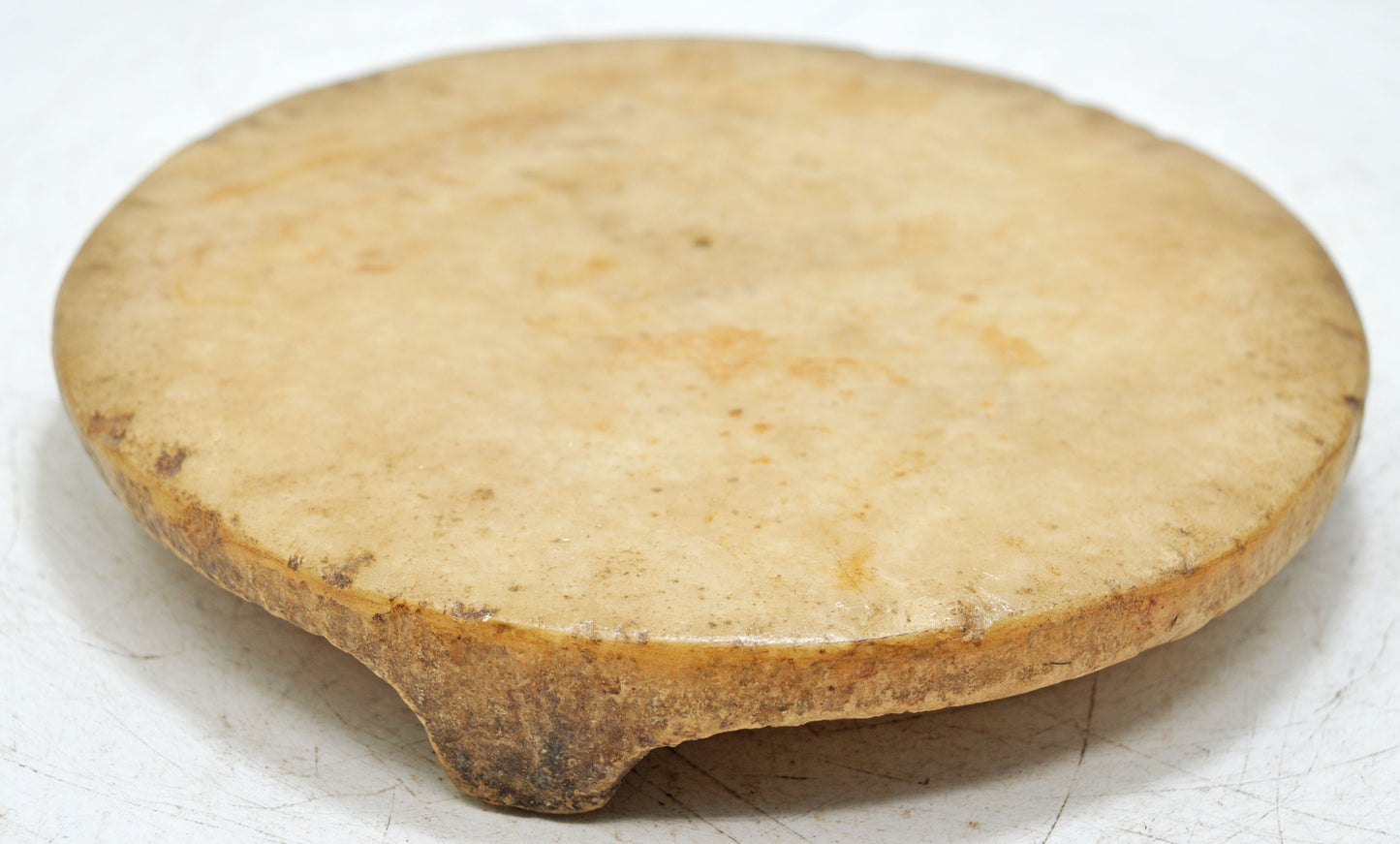 Antique White Marble Round Chapati Bread Rolling Plate Original Old Hand Carved