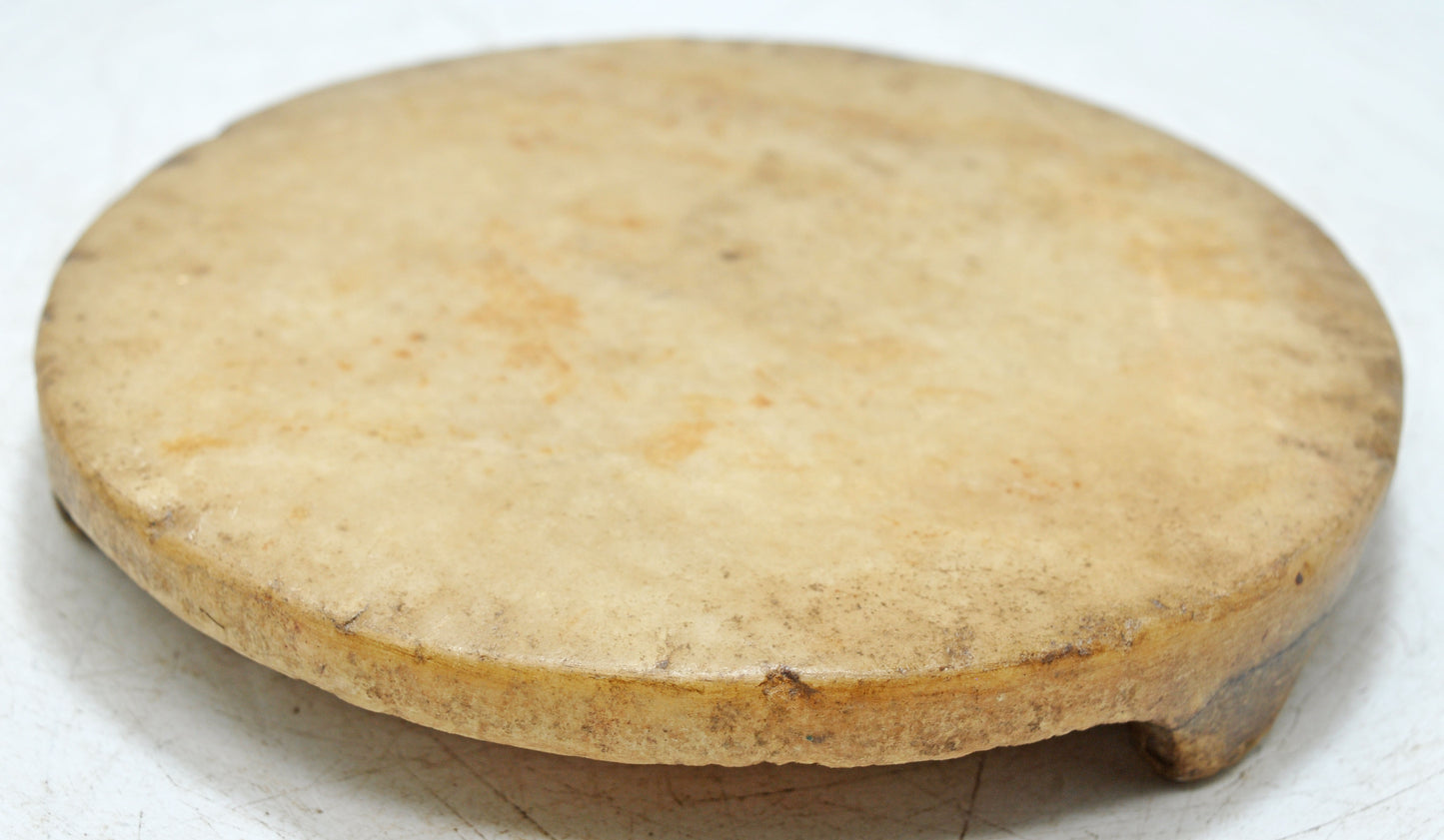 Antique White Marble Round Chapati Bread Rolling Plate Original Old Hand Carved