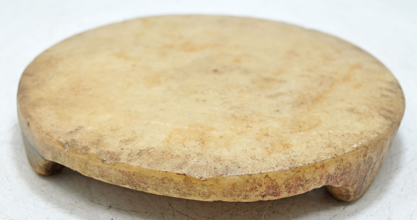 Antique White Marble Round Chapati Bread Rolling Plate Original Old Hand Carved