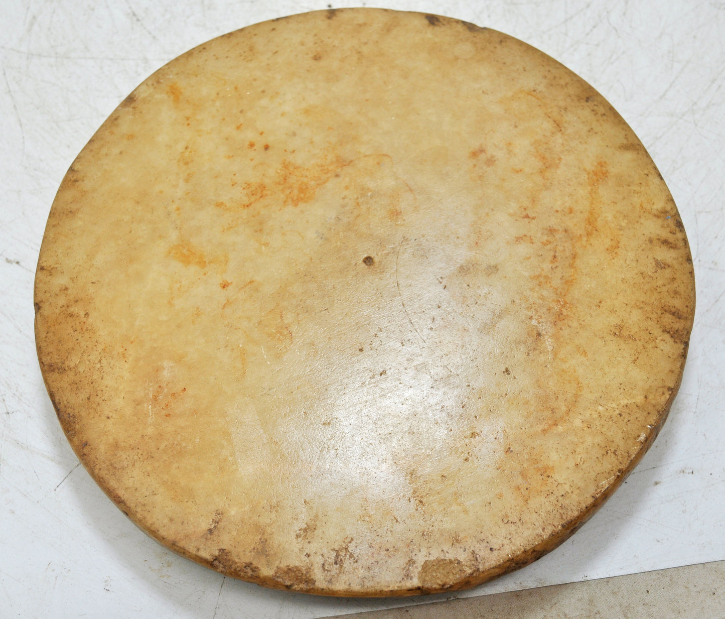 Antique White Marble Round Chapati Bread Rolling Plate Original Old Hand Carved