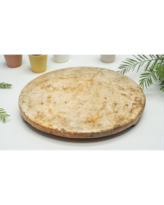 Antique White Marble Round Chapati Bread Rolling Plate Original Old Hand Carved