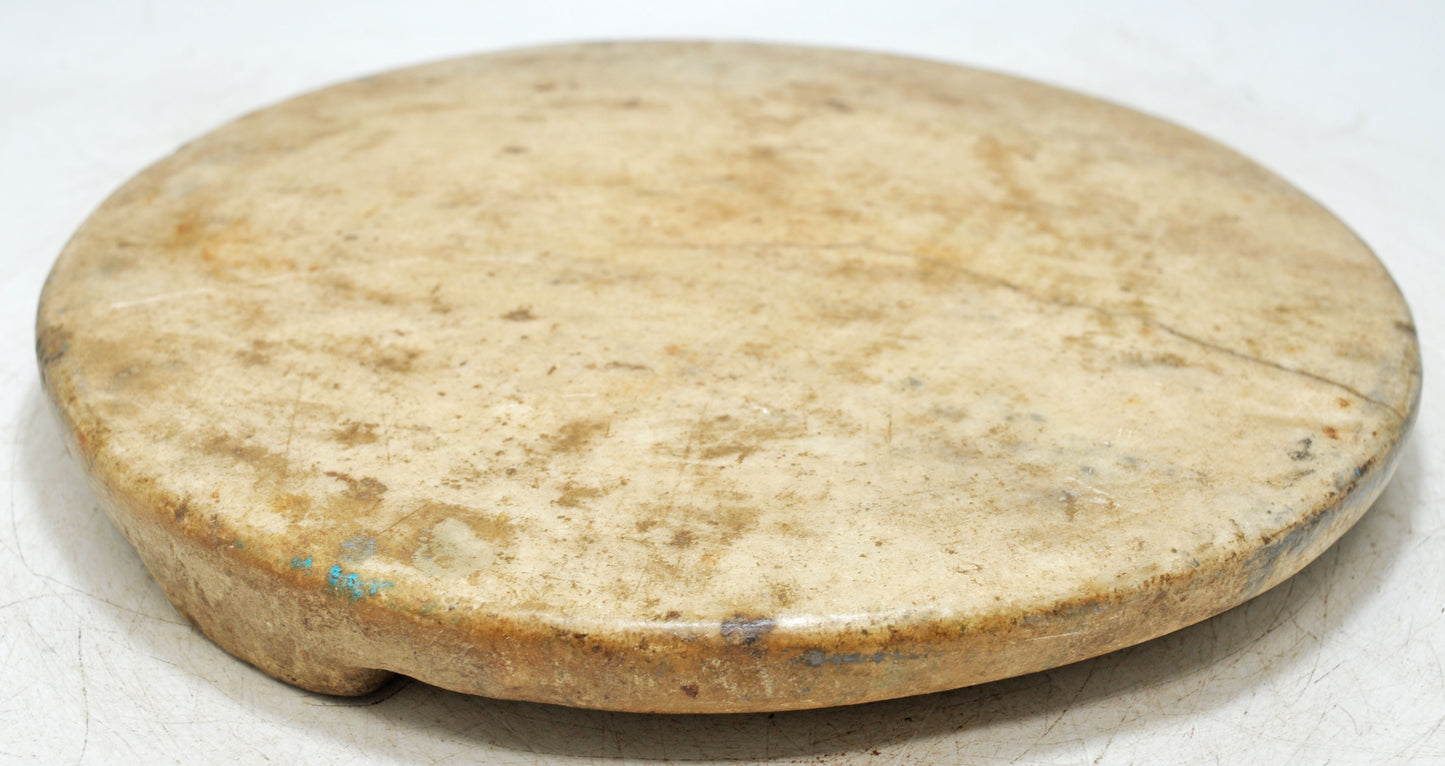 Antique White Marble Round Chapati Bread Rolling Plate Original Old Hand Carved
