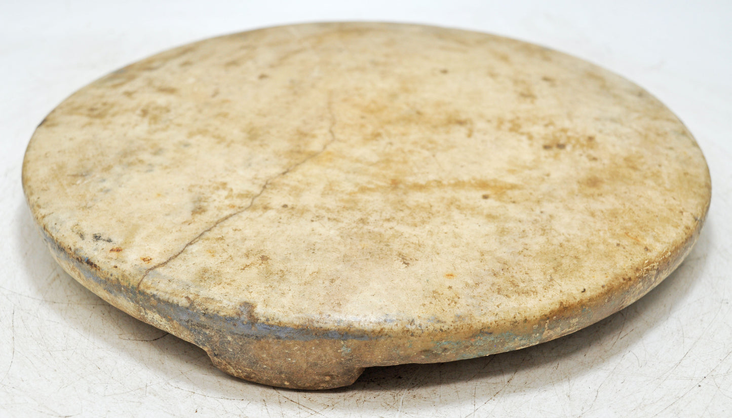 Antique White Marble Round Chapati Bread Rolling Plate Original Old Hand Carved