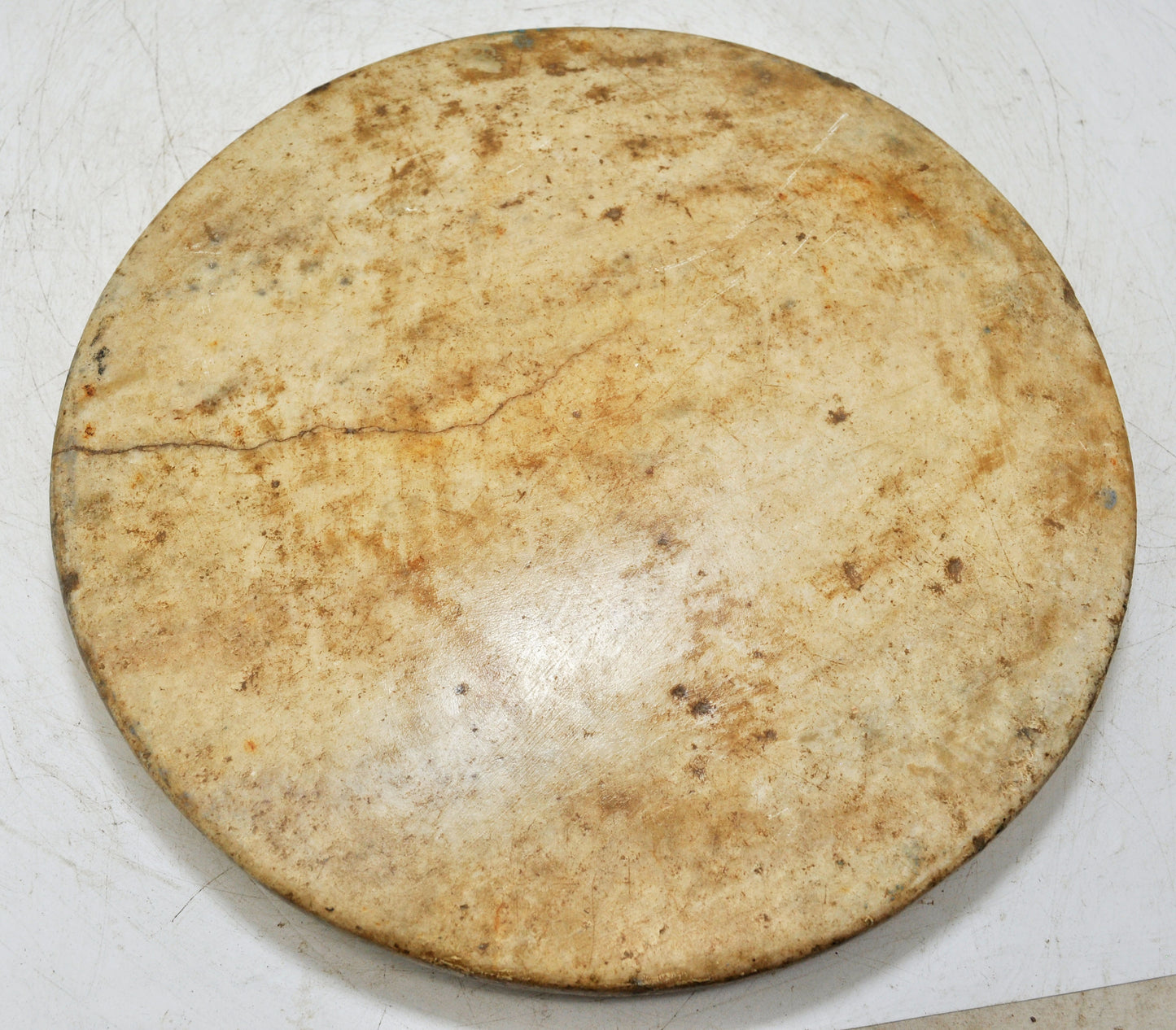 Antique White Marble Round Chapati Bread Rolling Plate Original Old Hand Carved