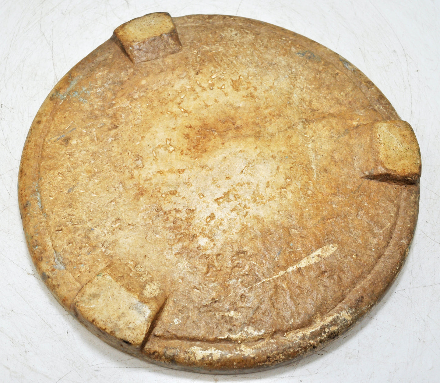 Antique White Marble Round Chapati Bread Rolling Plate Original Old Hand Carved