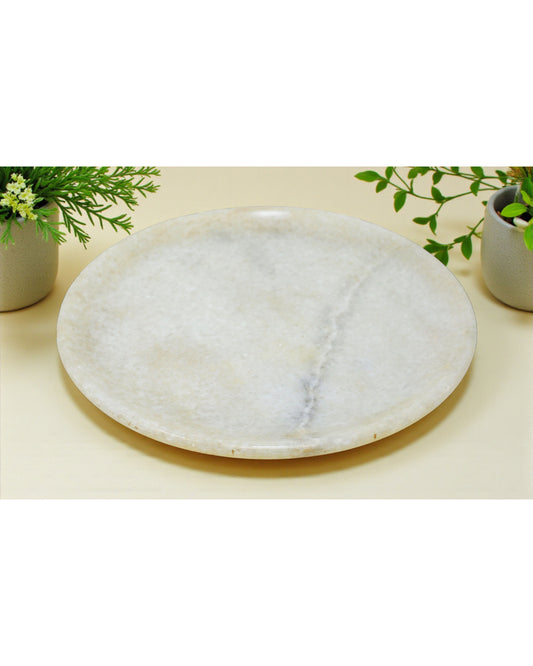 Vintage White Marble Round Kitchenware Plate Original Old Hand Carved