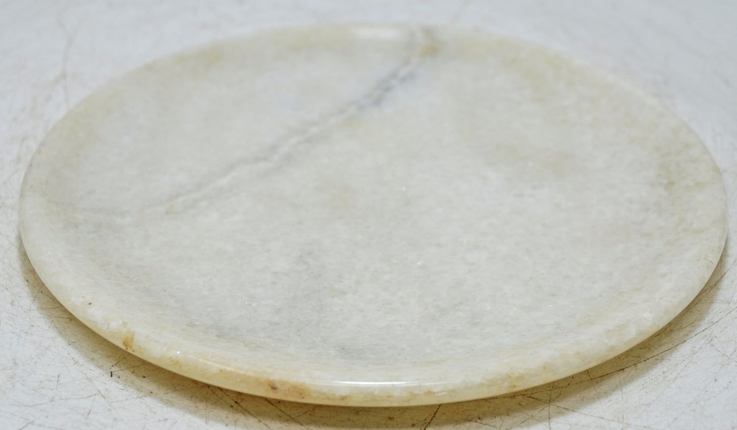 Vintage White Marble Round Kitchenware Plate Original Old Hand Carved