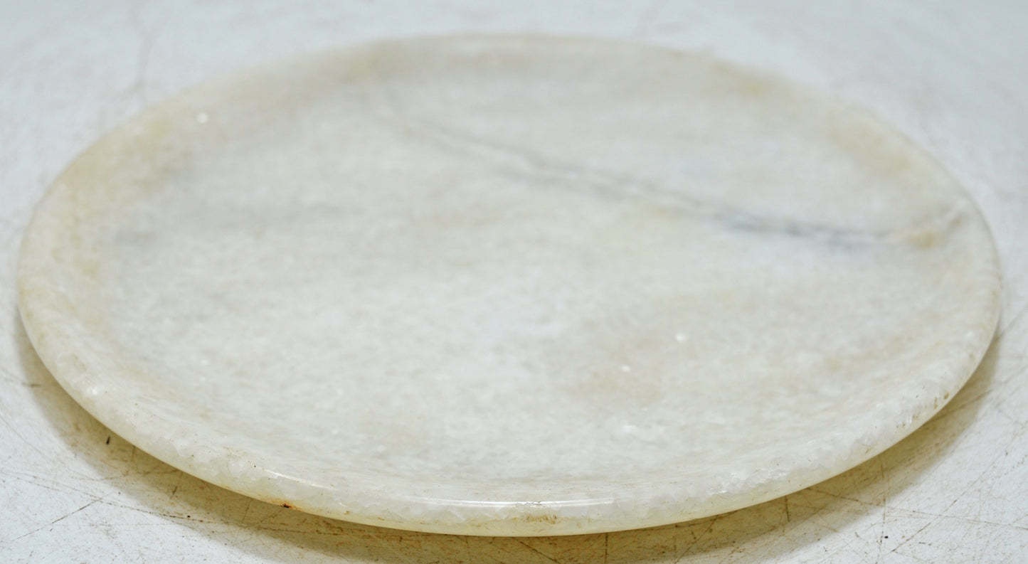 Vintage White Marble Round Kitchenware Plate Original Old Hand Carved