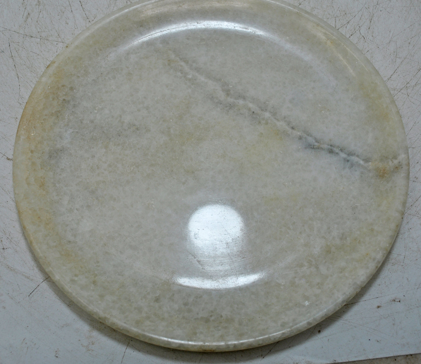 Vintage White Marble Round Kitchenware Plate Original Old Hand Carved