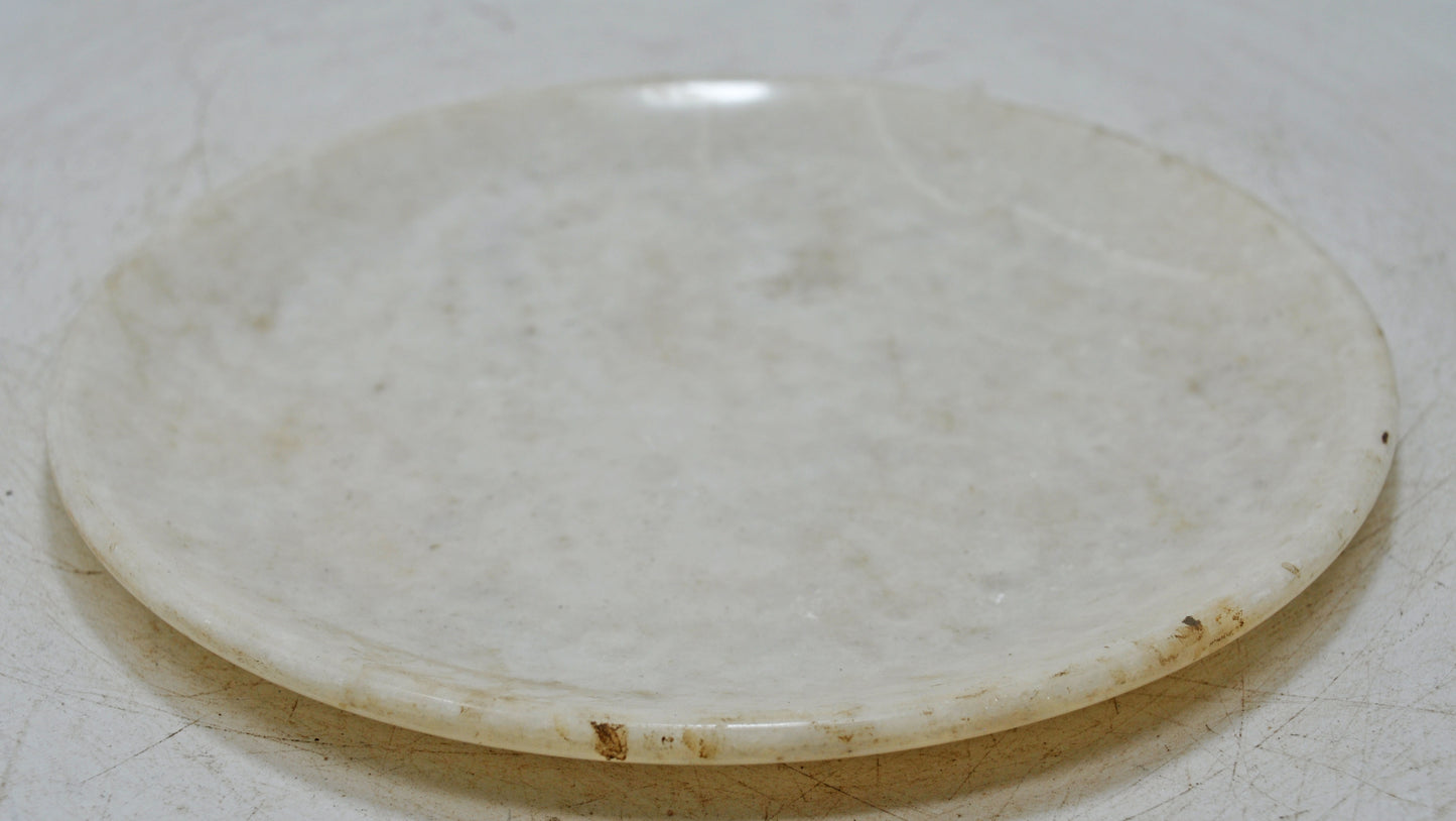 Vintage White Marble Round Kitchenware Plate Original Old Hand Carved
