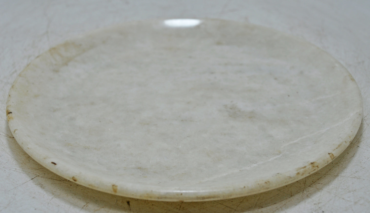Vintage White Marble Round Kitchenware Plate Original Old Hand Carved