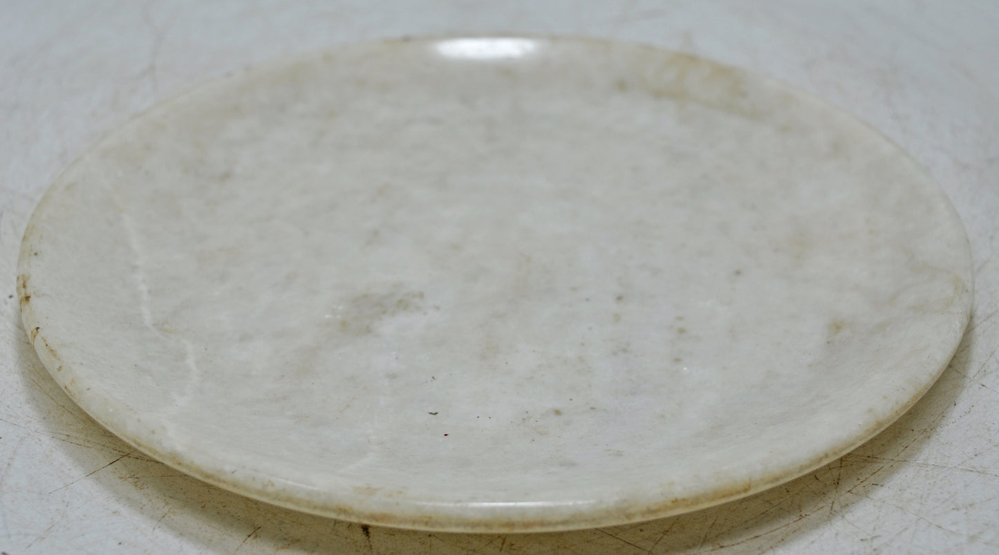 Vintage White Marble Round Kitchenware Plate Original Old Hand Carved