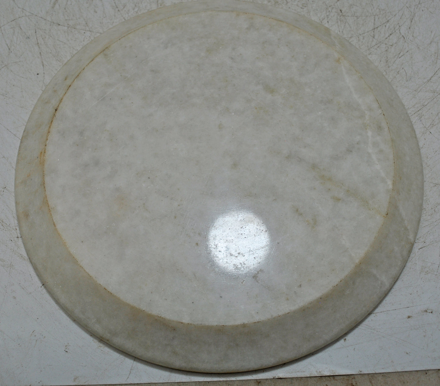Vintage White Marble Round Kitchenware Plate Original Old Hand Carved