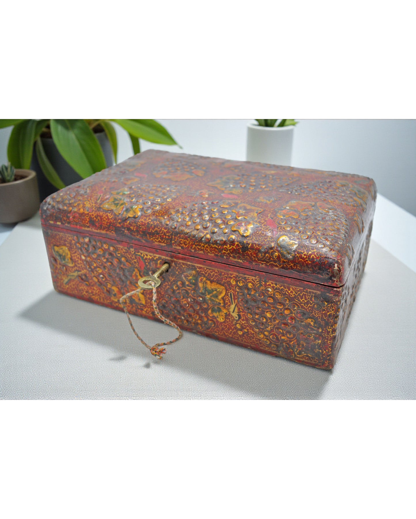 Vintage Wooden Jewelery Storage Box Original Old Hand Crafted Painted