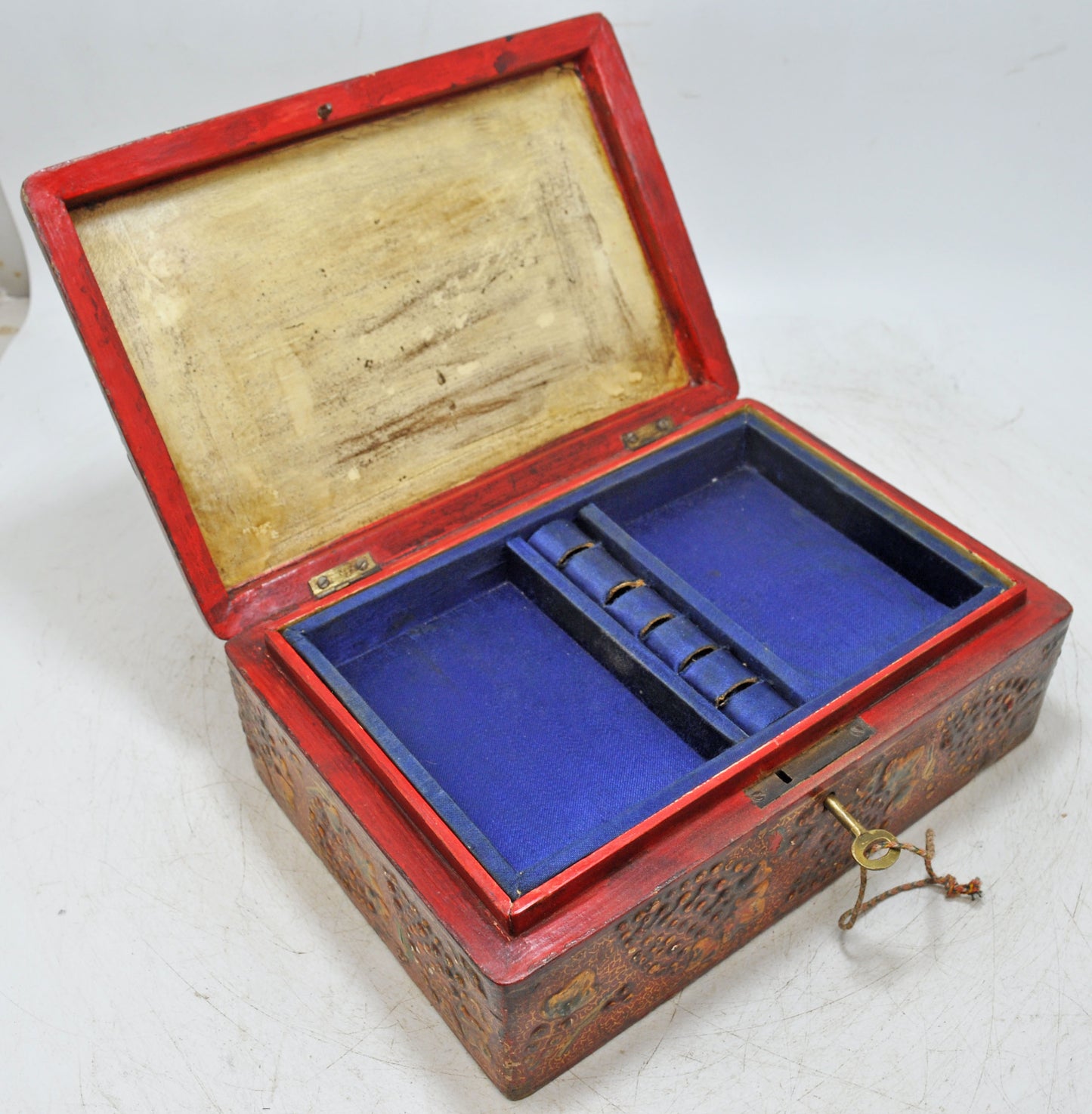 Vintage Wooden Jewelery Storage Box Original Old Hand Crafted Painted