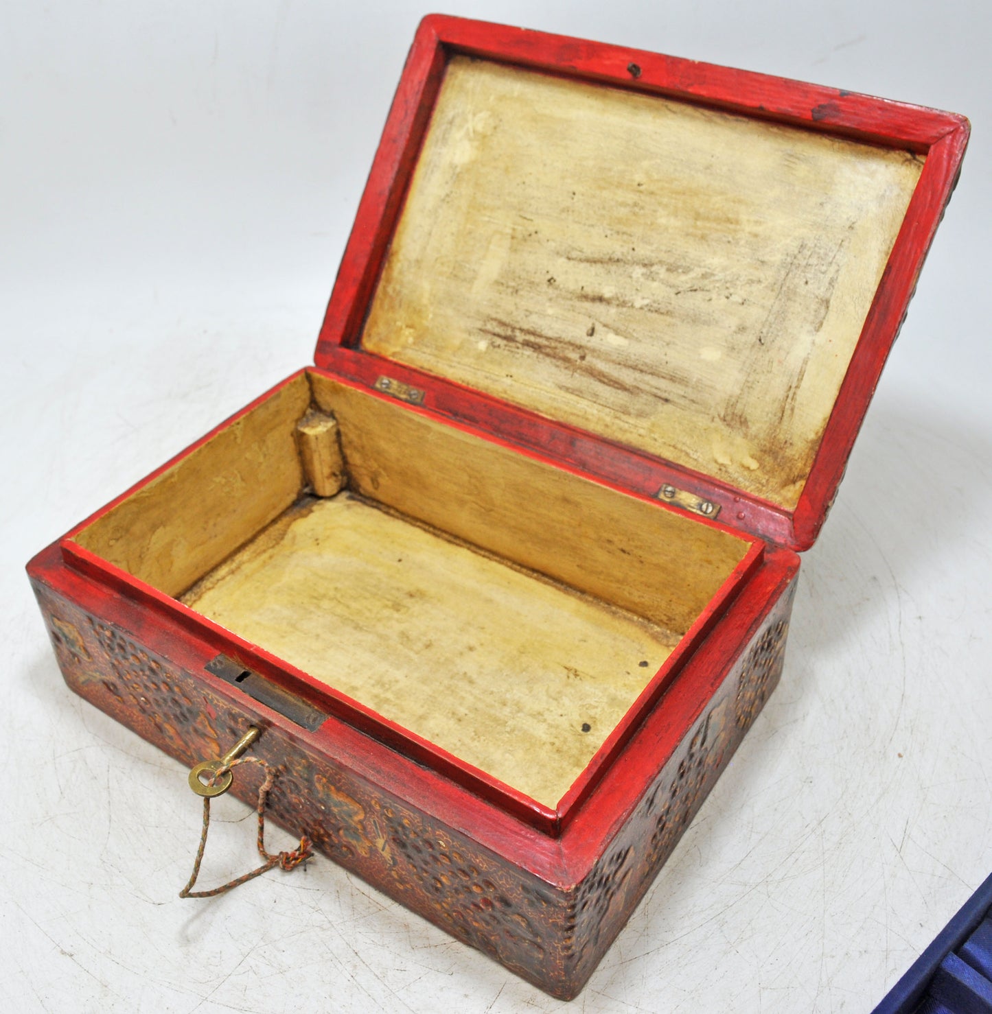 Vintage Wooden Jewelery Storage Box Original Old Hand Crafted Painted