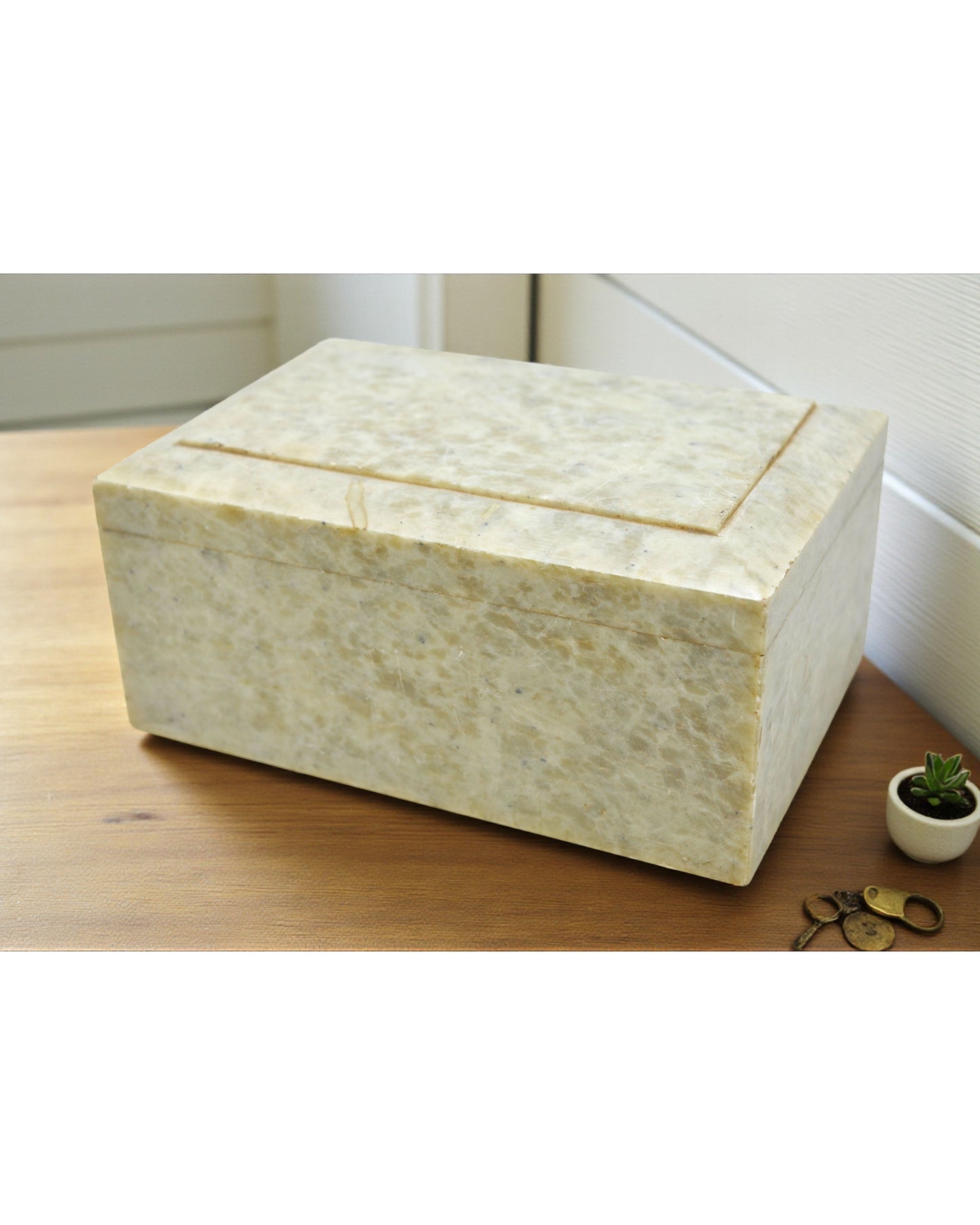 Vintage White Marble Storage Box Original Old Fine Hand Crafted