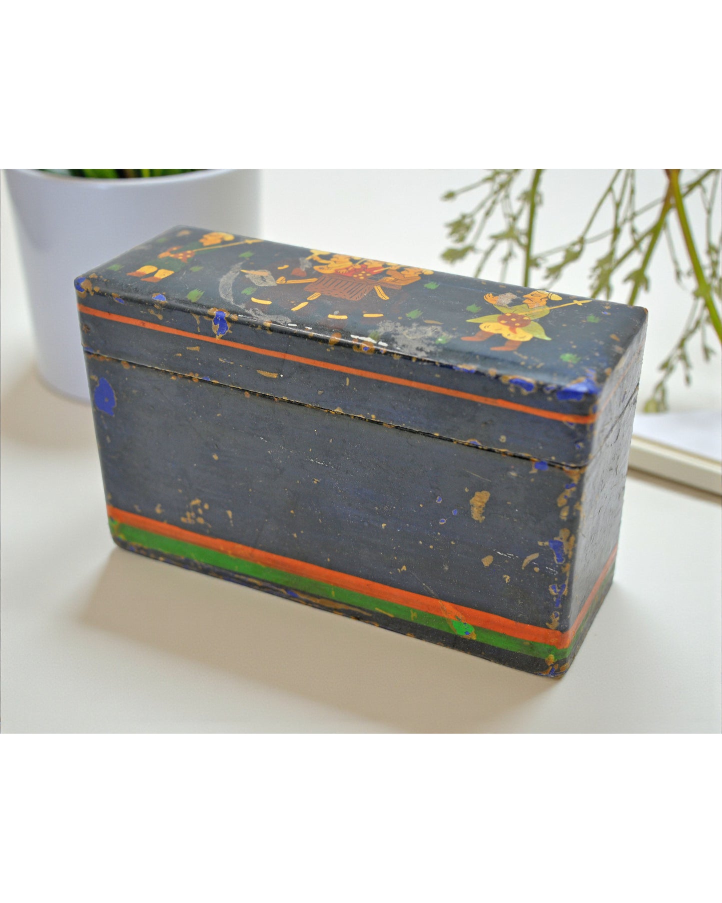 Vintage Wooden Small Storage Box Original Old Hand Crafted Painted