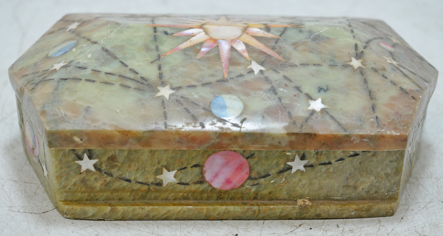 Antique Green Marble Jewelery Storage Box Original Old Very Fine Inlay Work