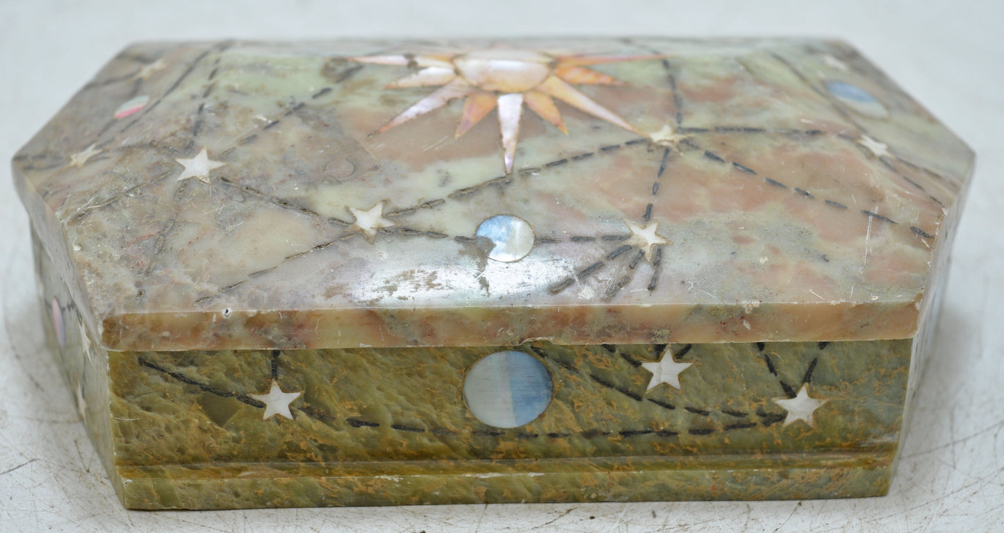 Antique Green Marble Jewelery Storage Box Original Old Very Fine Inlay Work