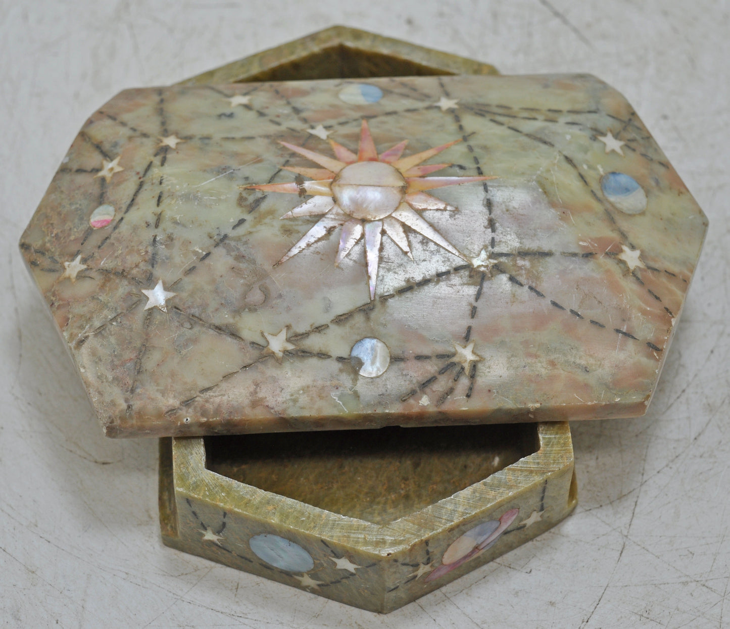 Antique Green Marble Jewelery Storage Box Original Old Very Fine Inlay Work