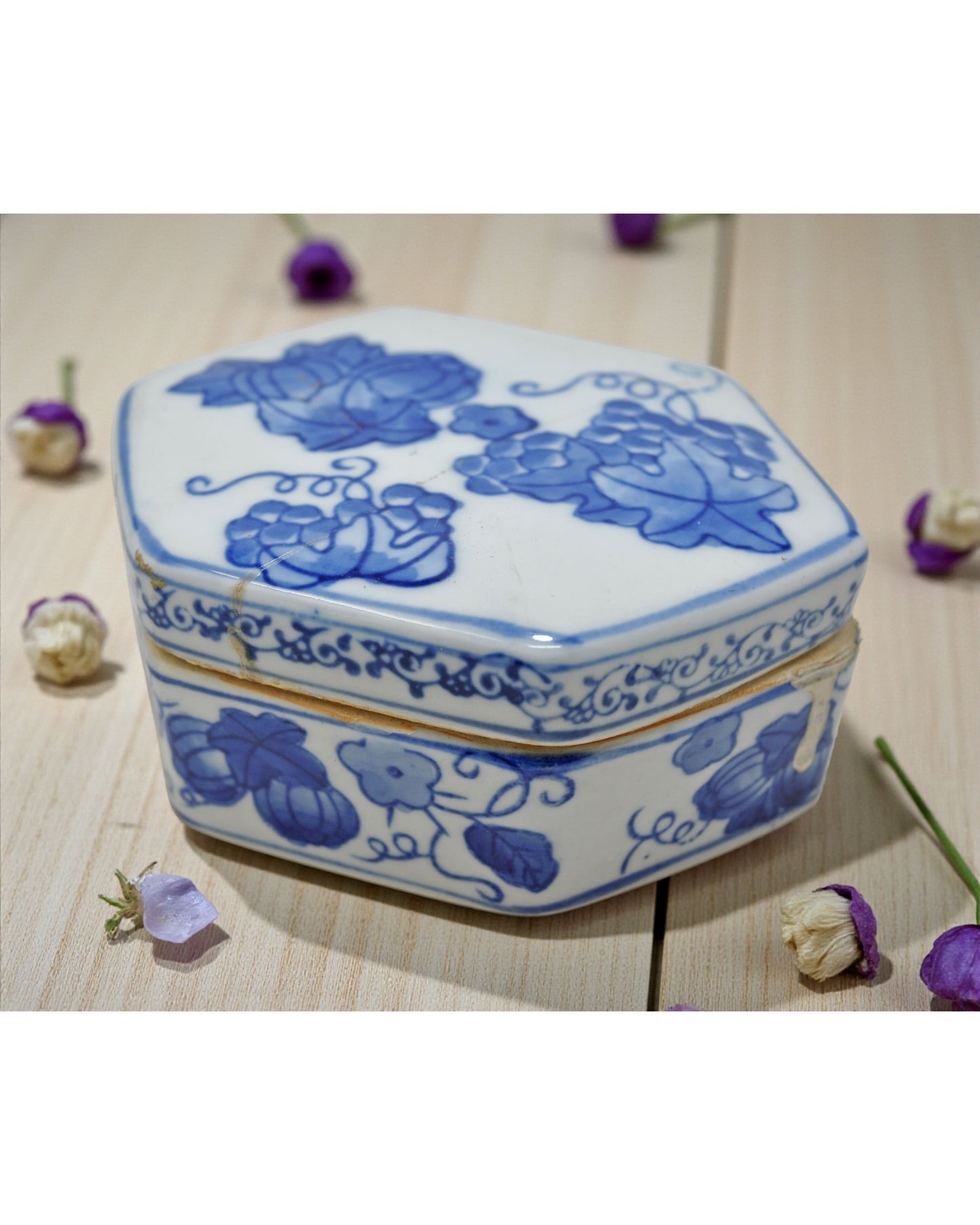 Vintage Blue Pottery Small Box Original Old Hand Crafted