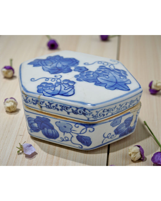 Vintage Blue Pottery Small Box Original Old Hand Crafted