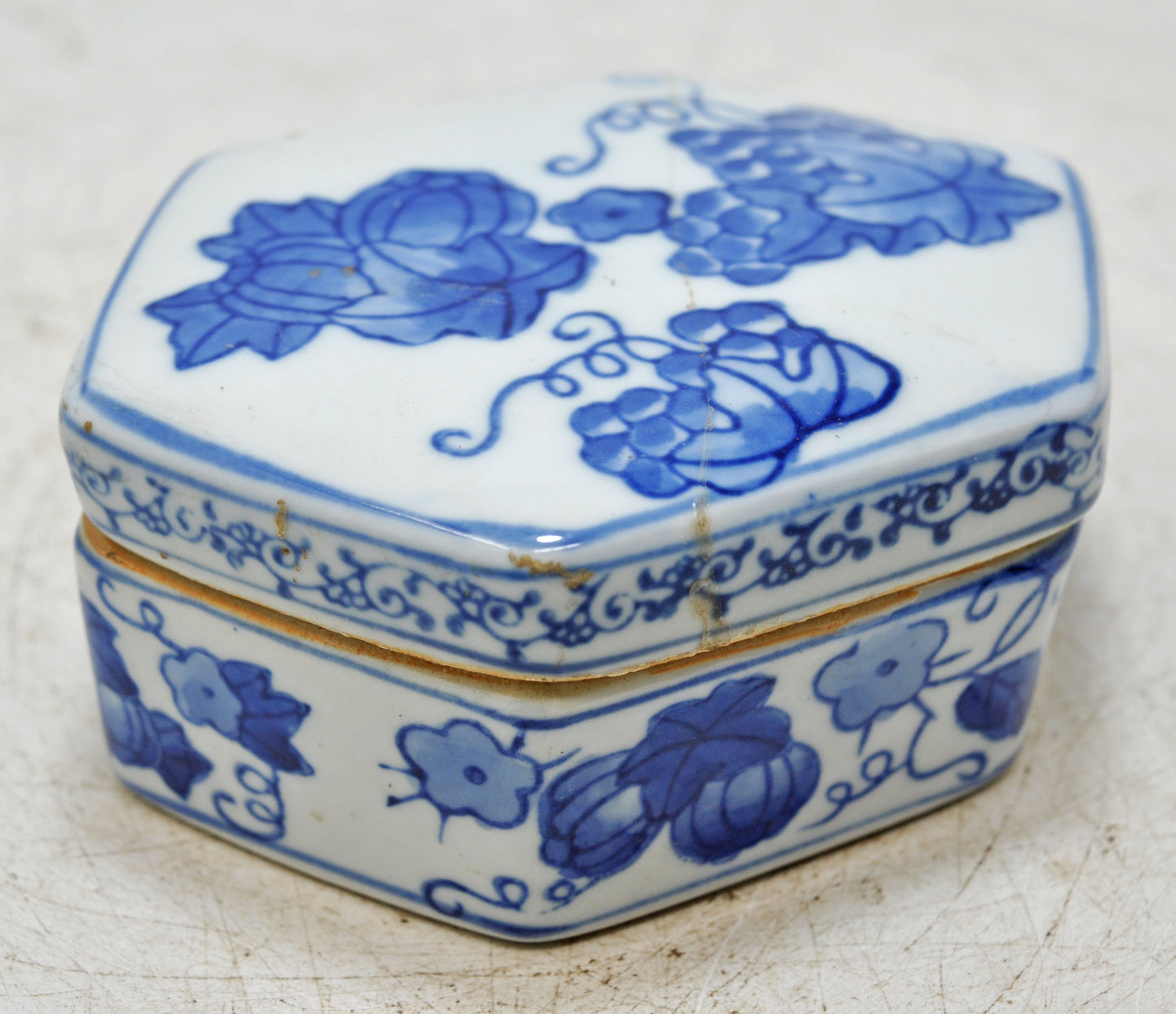 Vintage Blue Pottery Small Box Original Old Hand Crafted