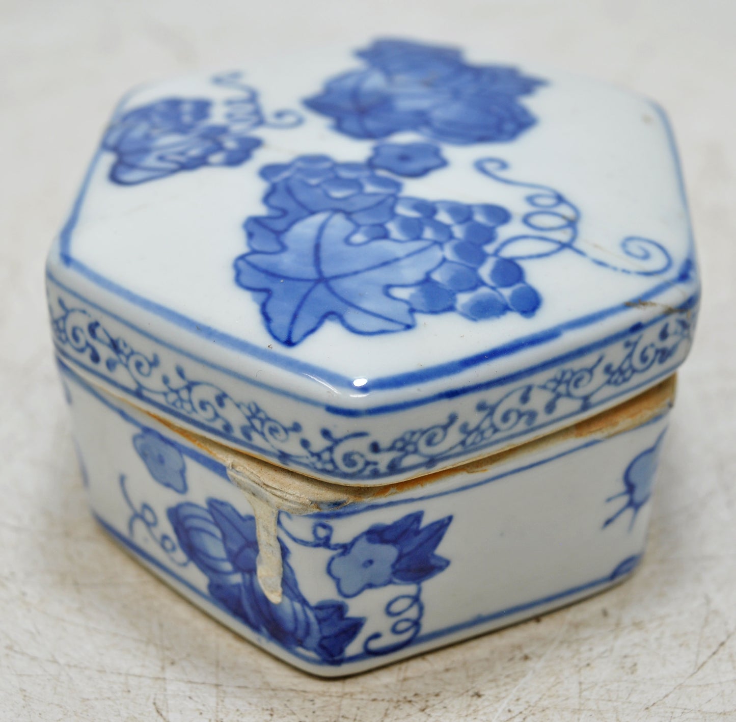 Vintage Blue Pottery Small Box Original Old Hand Crafted