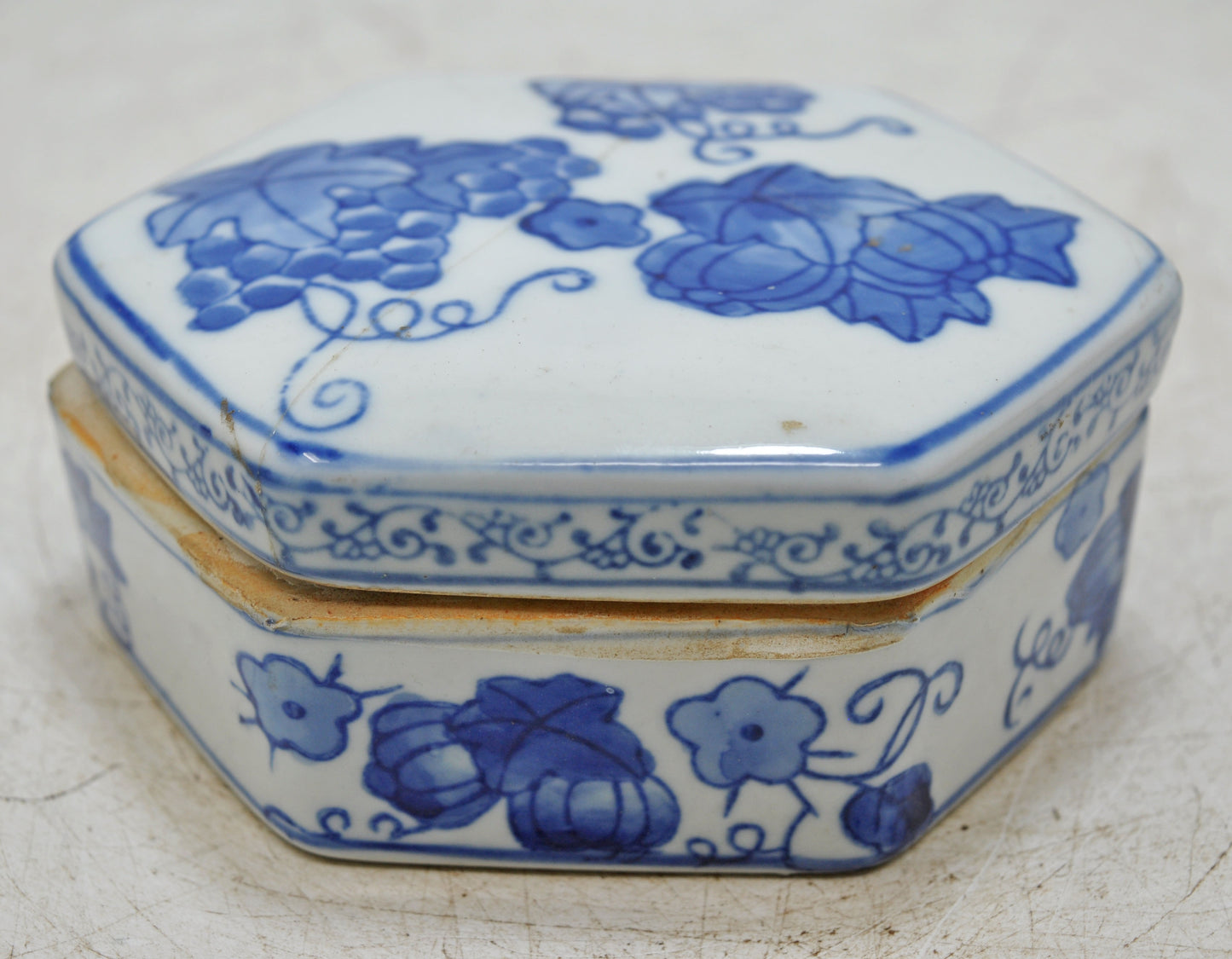 Vintage Blue Pottery Small Box Original Old Hand Crafted